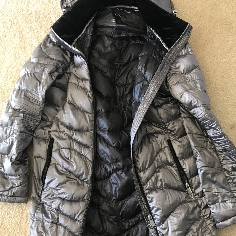 Women’s Andrew MARC Long Puffer Coat - Silver